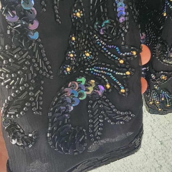 Vintage 100% Silk Black Embellished Women's Blazer Royal Feelings - Picture 10 of 13